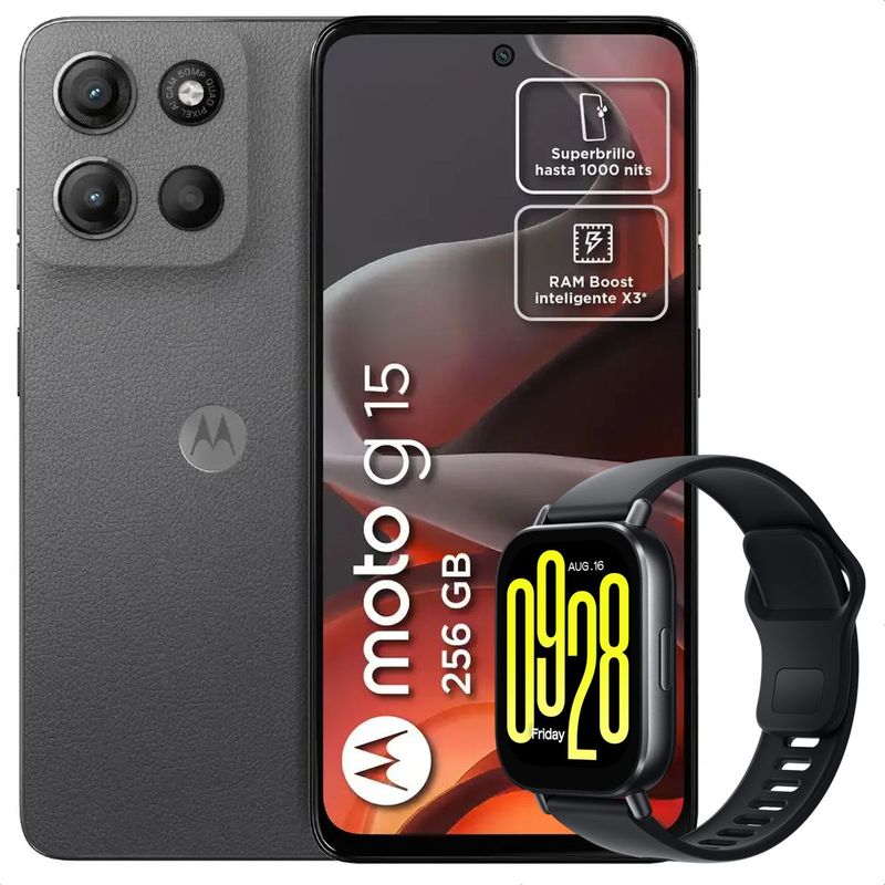 MOTOROLA - Celular Motorola Moto G15 256GB /4GB Gris + Watch 5 Active Blk