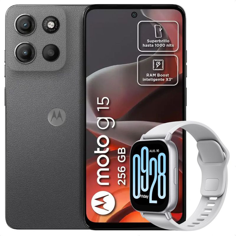 MOTOROLA - Celular Motorola Moto G15 256GB /4GB Gris + Watch 5 Active Slv