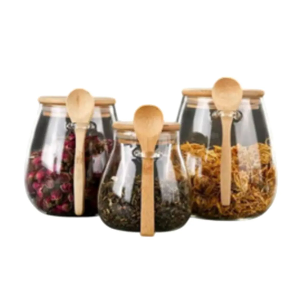 ICM - Juego de 3 Recipientes Herméticos de Vidrio Incluye Cuchara y Tapa.