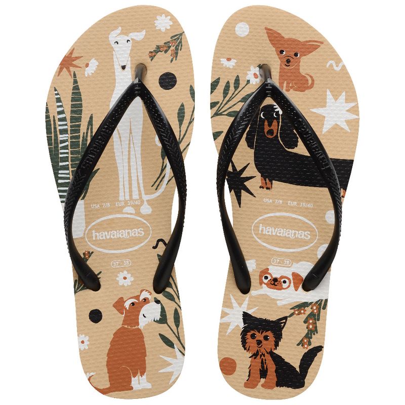 HAVAIANAS - Chanclas Sandalias Havaianas Slim Pets Beige Perritos Mujer