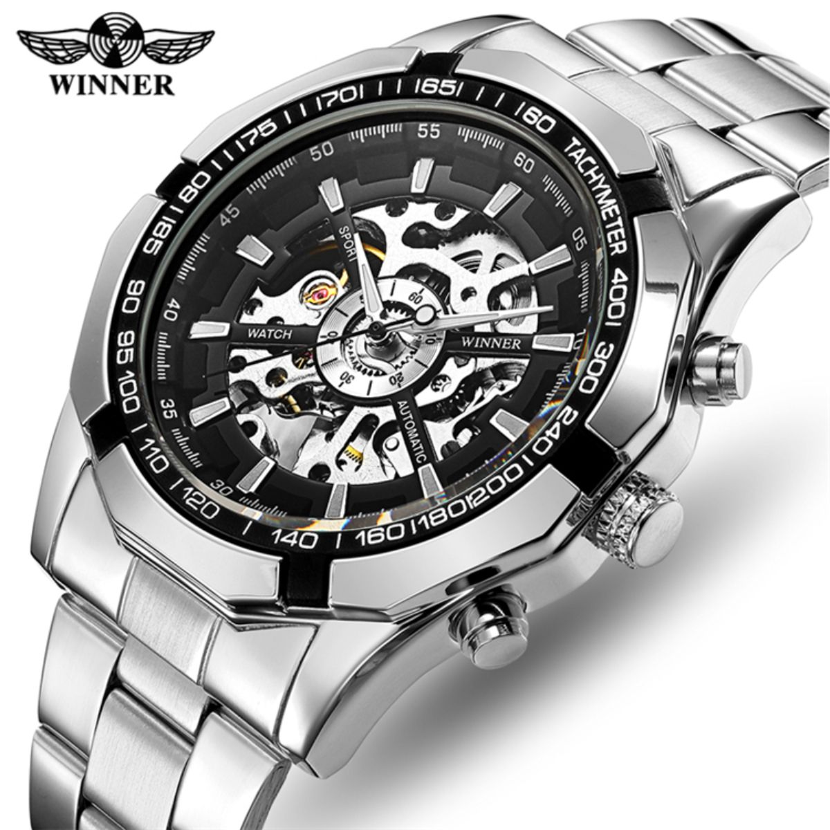 WINNER - RELOJ AUTOMATICO DE PULSO EN CAERO INOXIDABLE PARA HOMBRE
