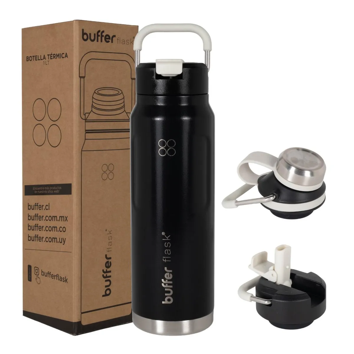 BUFFER FLASK - Termo Botella Termica Buffer Bebidas Calientes Frias 1 Lt - Negro