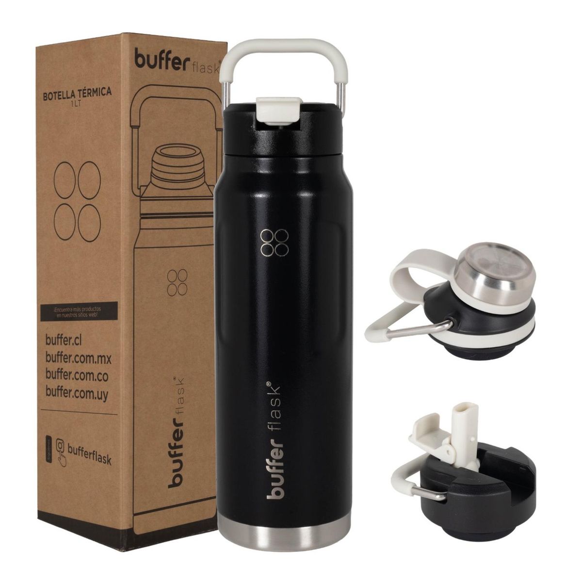 BUFFER FLASK - Termo Botella Termica Buffer Bebidas Calientes Frias 1 Lt - Negro