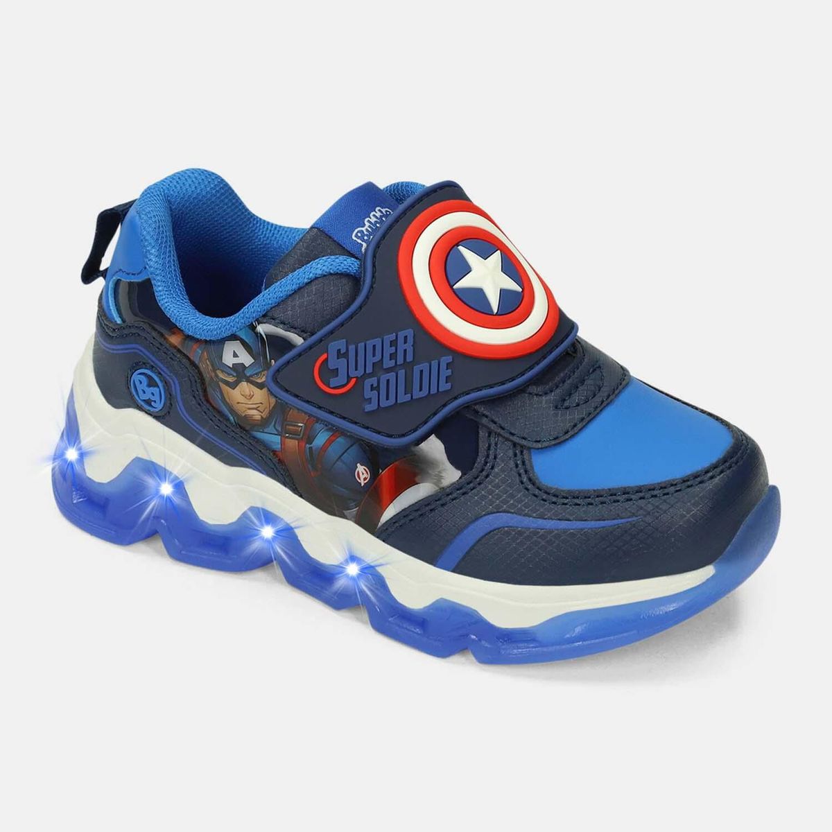 MARVEL - Tenis Con Luces Para Niño Bubblegummers Azul Nazario L 8Avengers