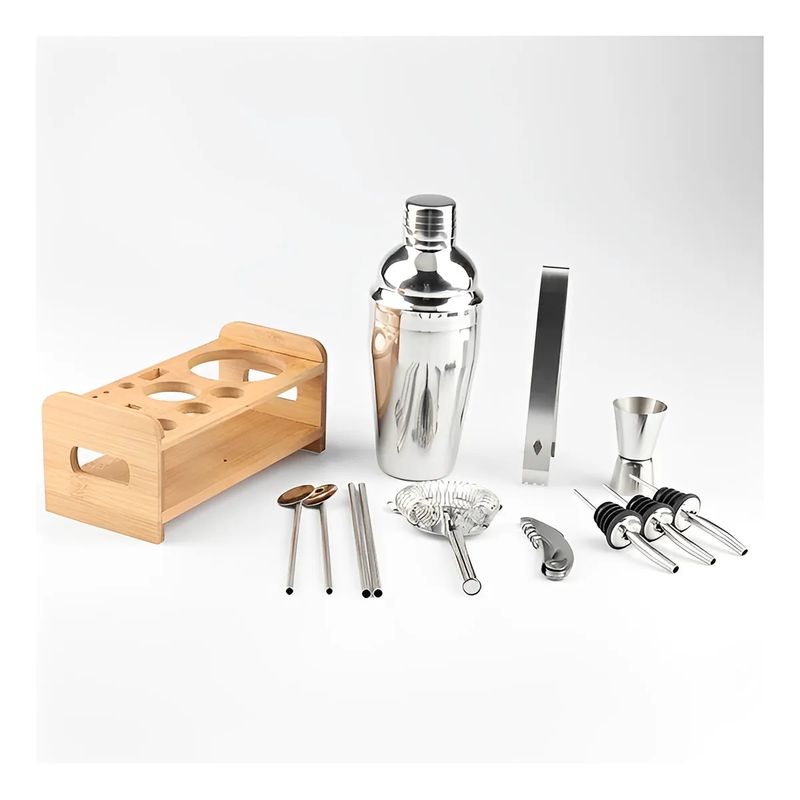MILOPTS - Set Bartender Cocteleria Acero Inoxidable Con Base 12 Piezas