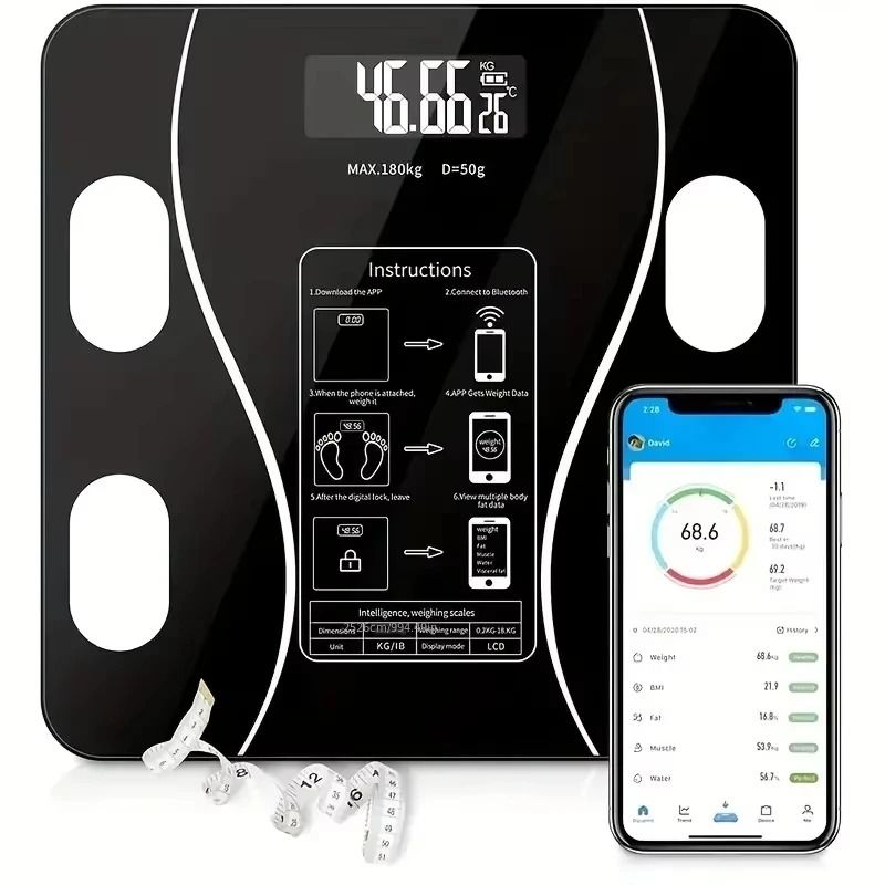 GENERICO - Báscula Inteligente Digital Bluetooth con Vidrio Templado