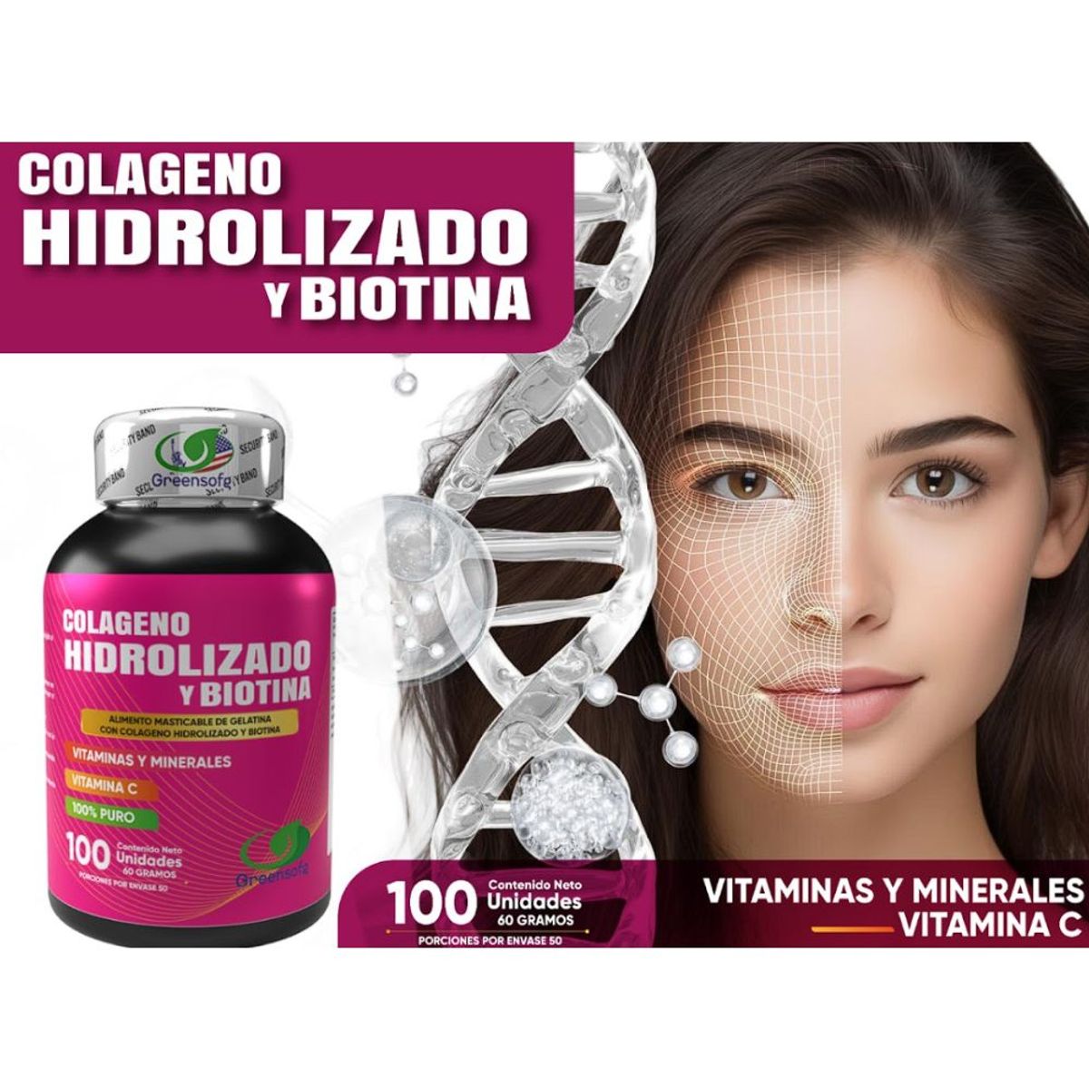 NATURAL ENERGY PRODUCTS - Colágeno Hidrolizado + Biotina Americana x 100