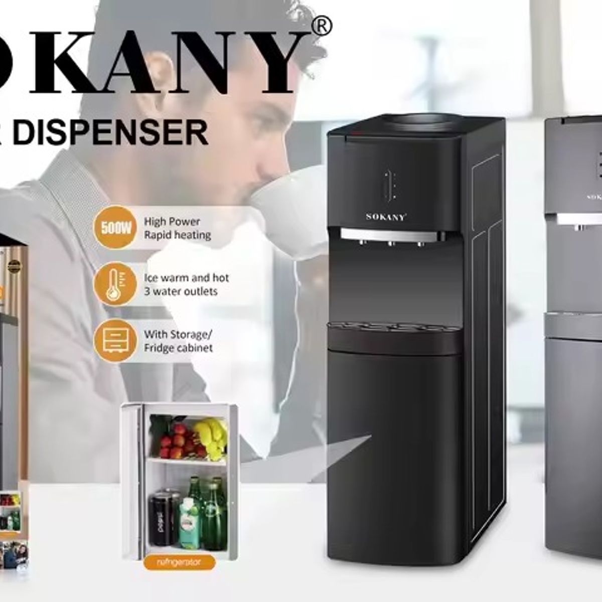 GENERICO - Dispensador de Agua Botellon Frio Caliente Con Refrigerador