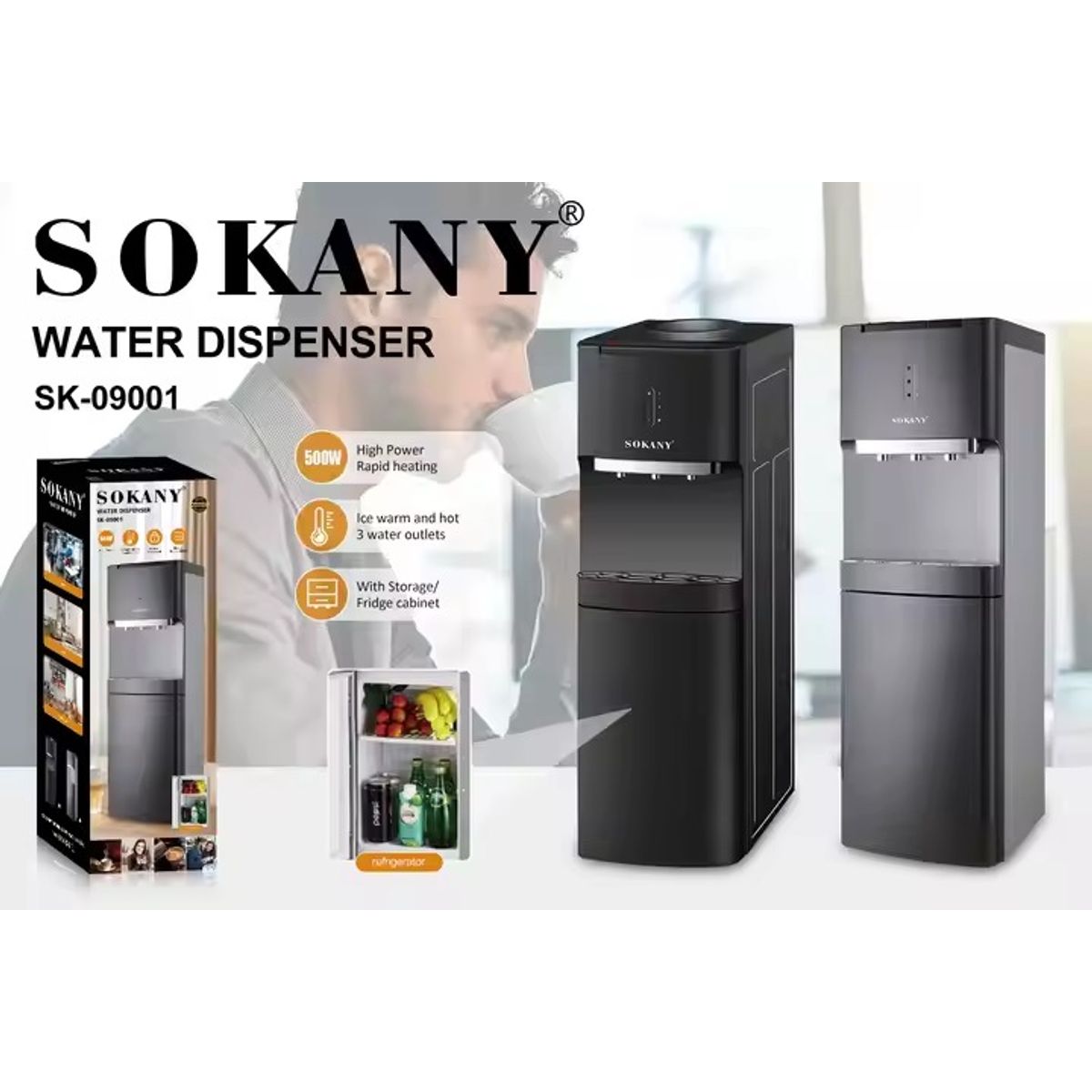 GENERICO - Dispensador de Agua Botellon Frio Caliente Con Refrigerador