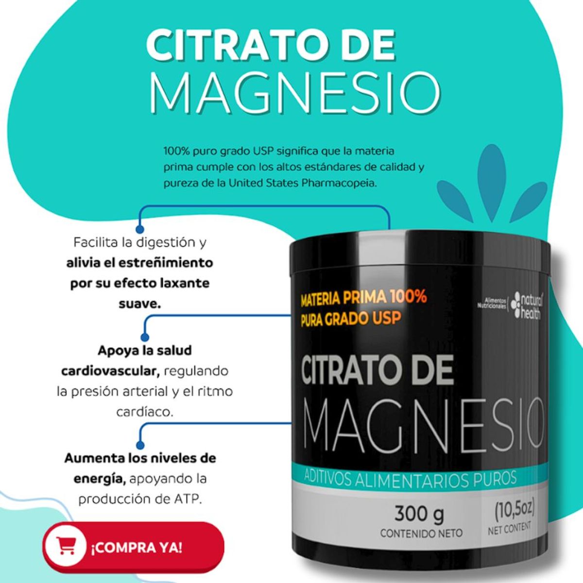 NATURAL ENERGY PRODUCTS - Citrato de Magnesio Puro de Grado USP