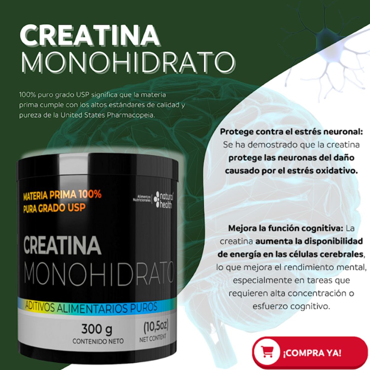 NATURAL ENERGY PRODUCTS - Creatina Monohidratada Pura de Grado USP