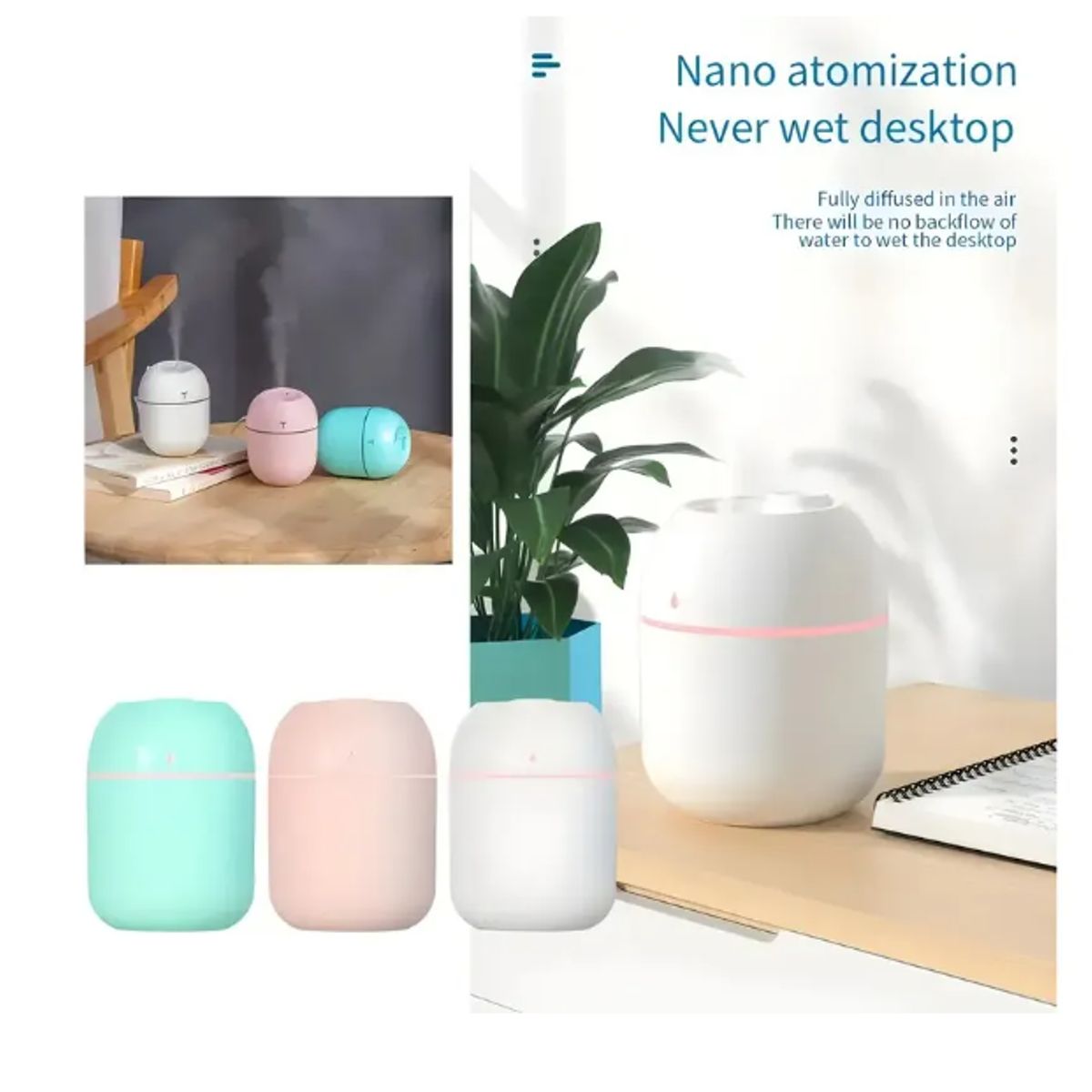 AMERICAN GENERICS - Humidificador Mini Usb Portátil Silencioso Y Con Luces Led