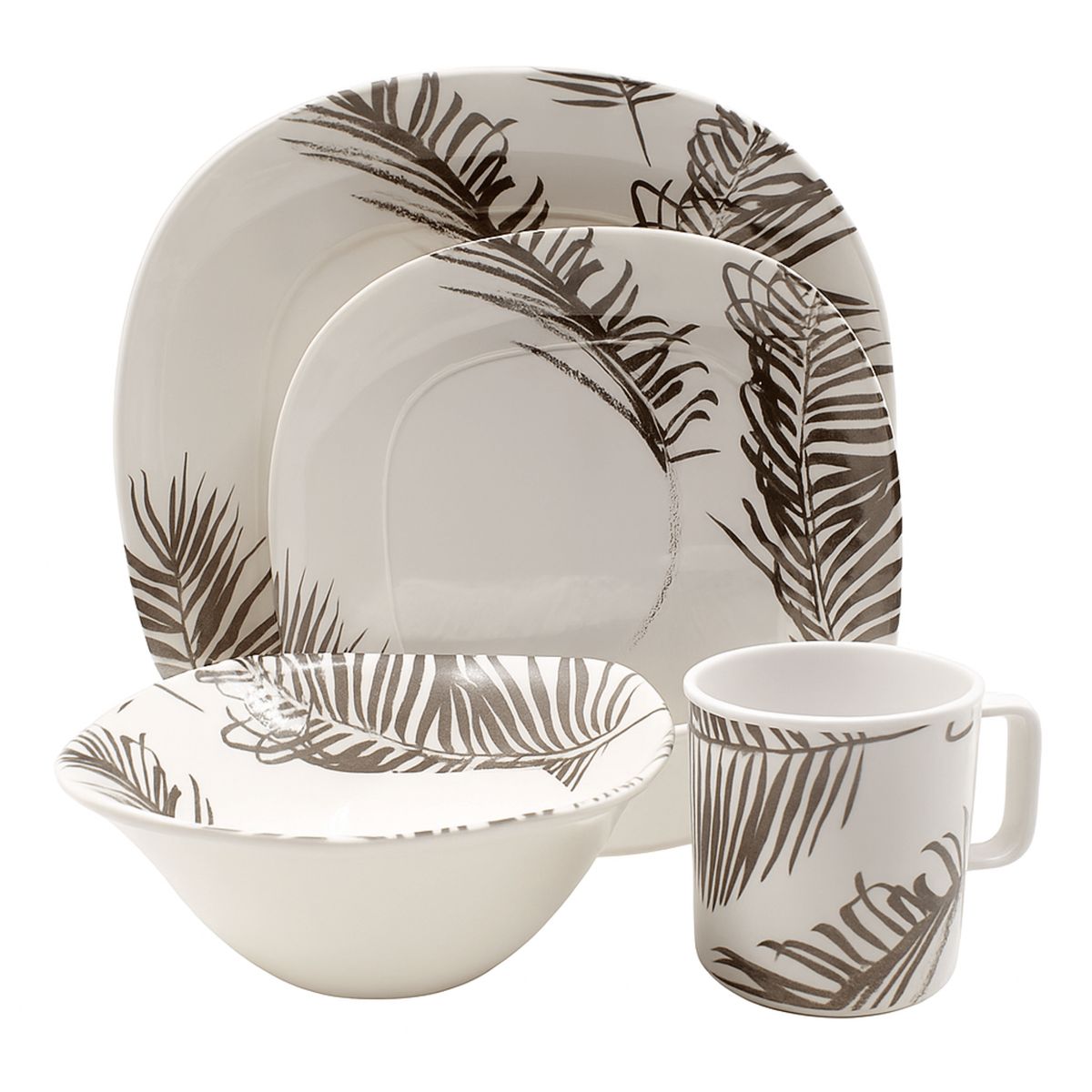 KITCHENWARE - VAJILLA IMPERIAL BLANCA CON DISEÑO DE RAMAS CAFES