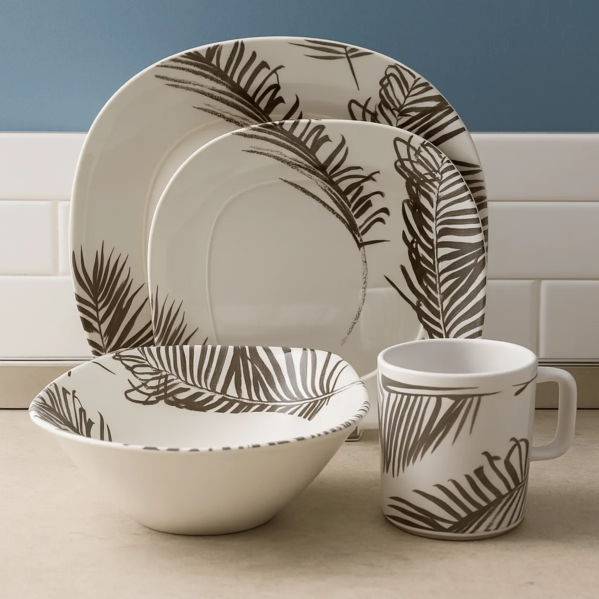 KITCHENWARE - VAJILLA IMPERIAL BLANCA CON DISEÑO DE RAMAS CAFES