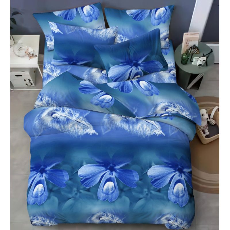 SIRENITAS - Juego de sabanas Cama Queen Azul Flores