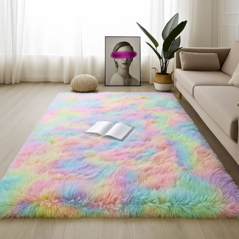 GENERICO - Alfombra de Peluche 200x150cm Arcoíris Antideslizante Sala Oficina Habitación