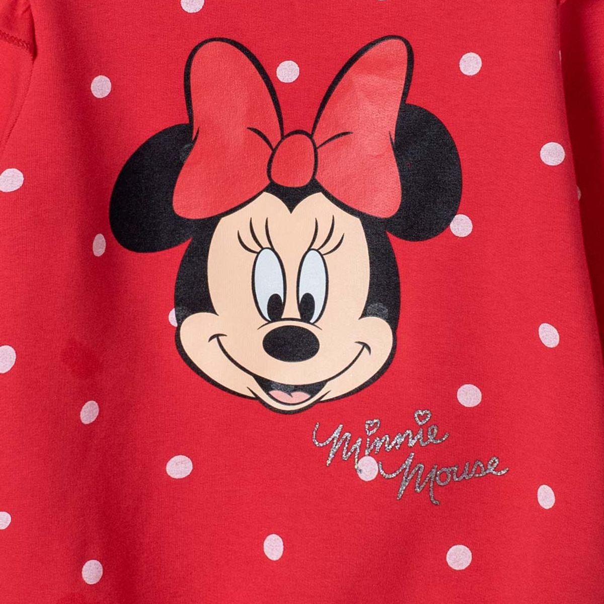 DISNEY - Buzo de Minnie Mouse rojo estampado en frente para niña 2T a 5T