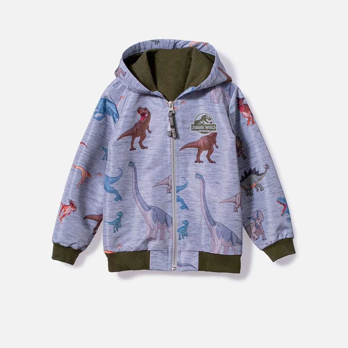 UNIVERSAL - Chaqueta de Jurassic World con capucha gris jaspe para niño 2T a 5T