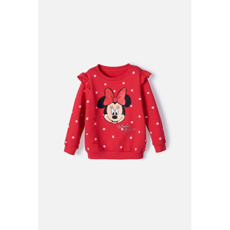 DISNEY - Buzo de Minnie Mouse rojo de cuello redondo para bebé niña
