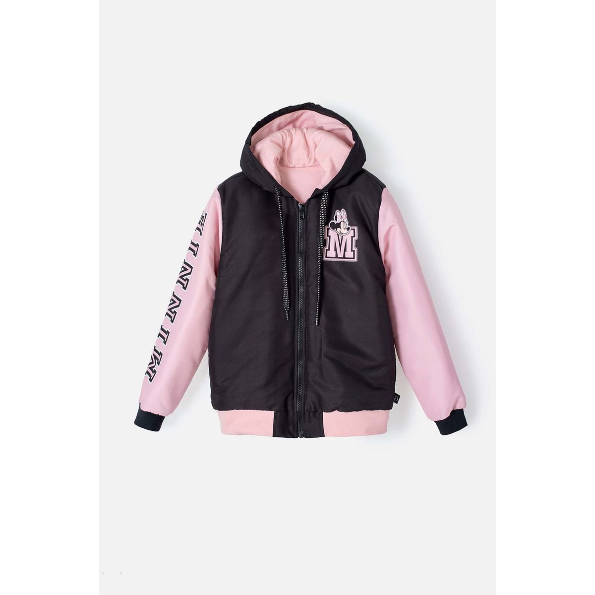 DISNEY - Chaqueta de Minnie Mouse negra y rosada impermeable para niña