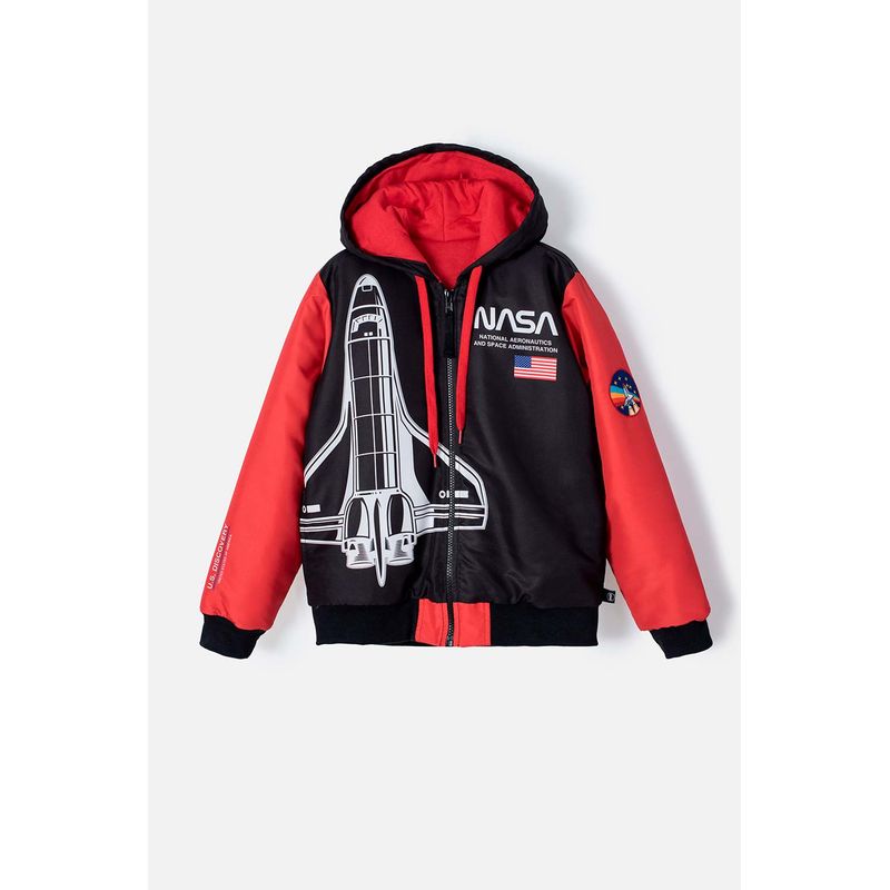 NASA - Chaqueta de la Nasa con capucha negra y roja para niño