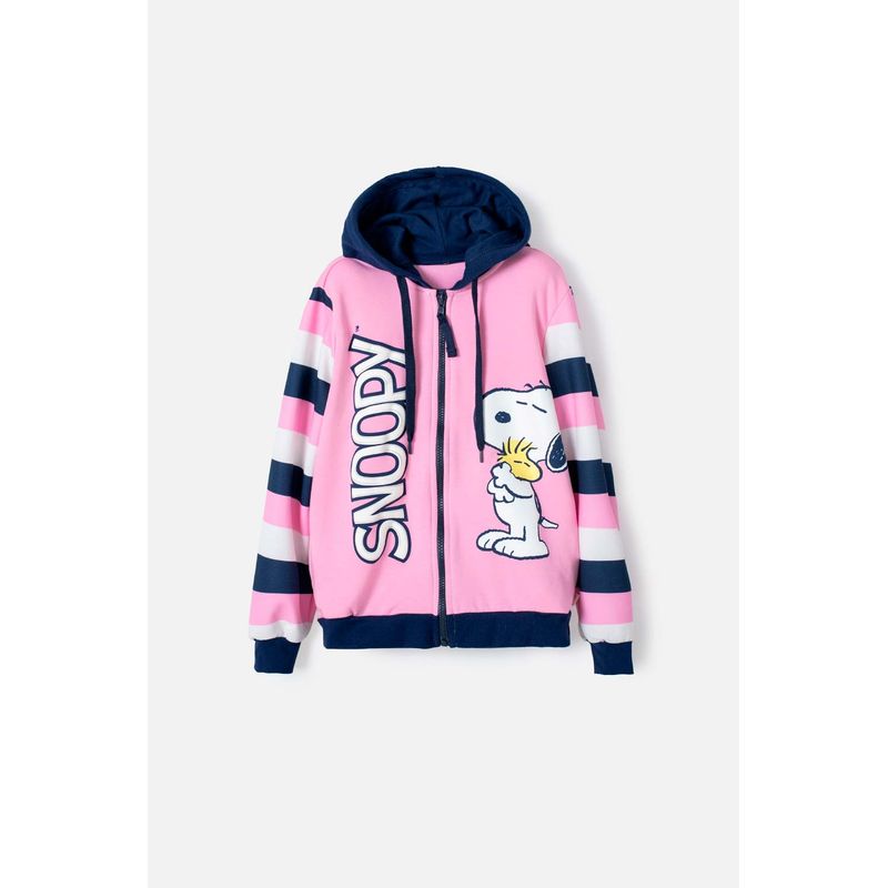 SNOOPY - Buzo de Snoopy con cierre rosado para niña