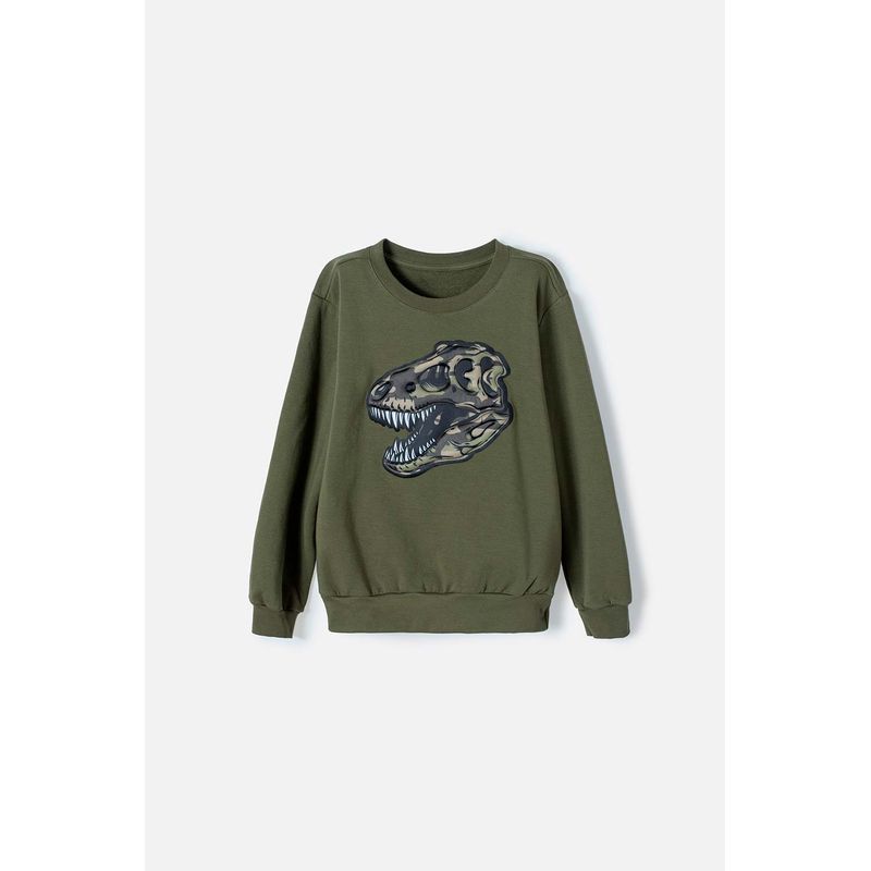 MIC - Buzo de Mic cuello redondo cerrado verde militar para niño