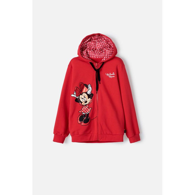 DISNEY - Buzo de Minnie Mouse con capucha rojo para niña