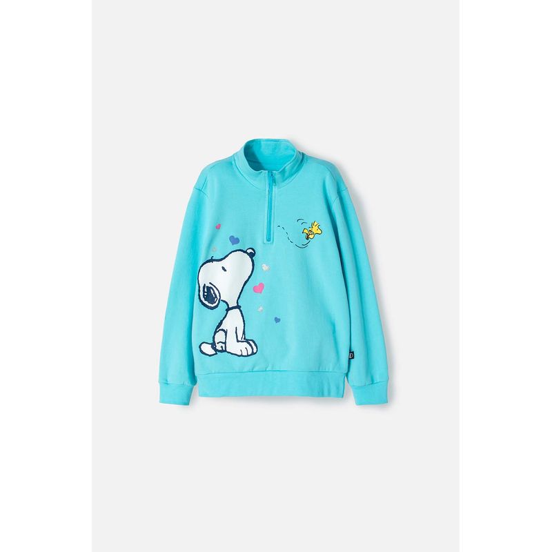 SNOOPY - Buzo de Snoopy azul turquesa con cierre en cuello para niña