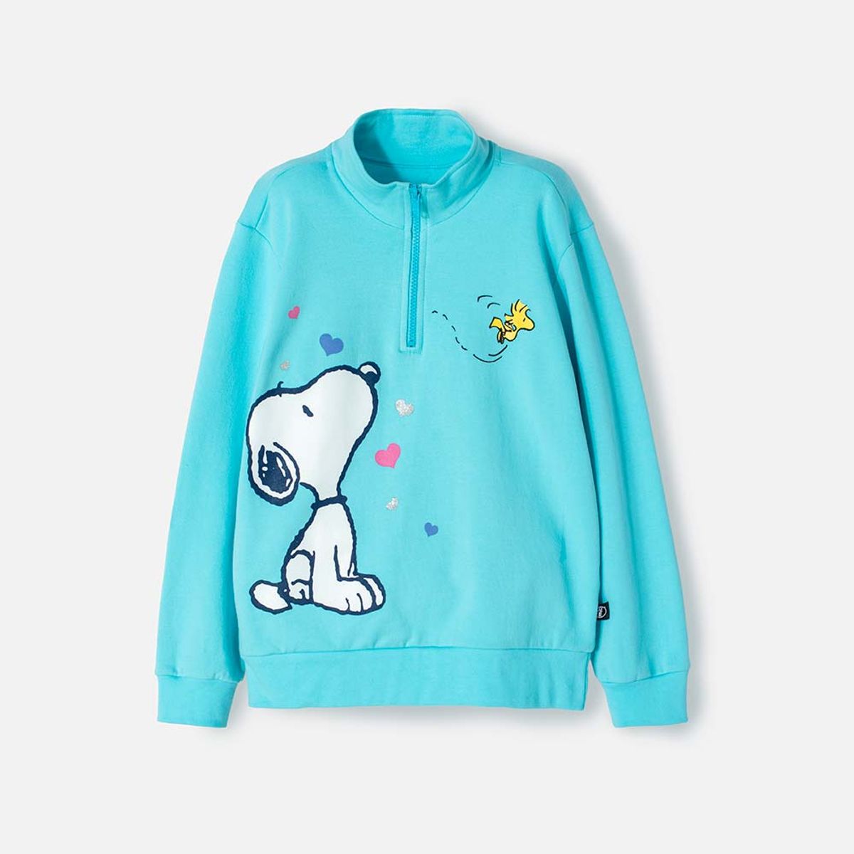 SNOOPY - Buzo de Snoopy azul turquesa con cierre en cuello para niña
