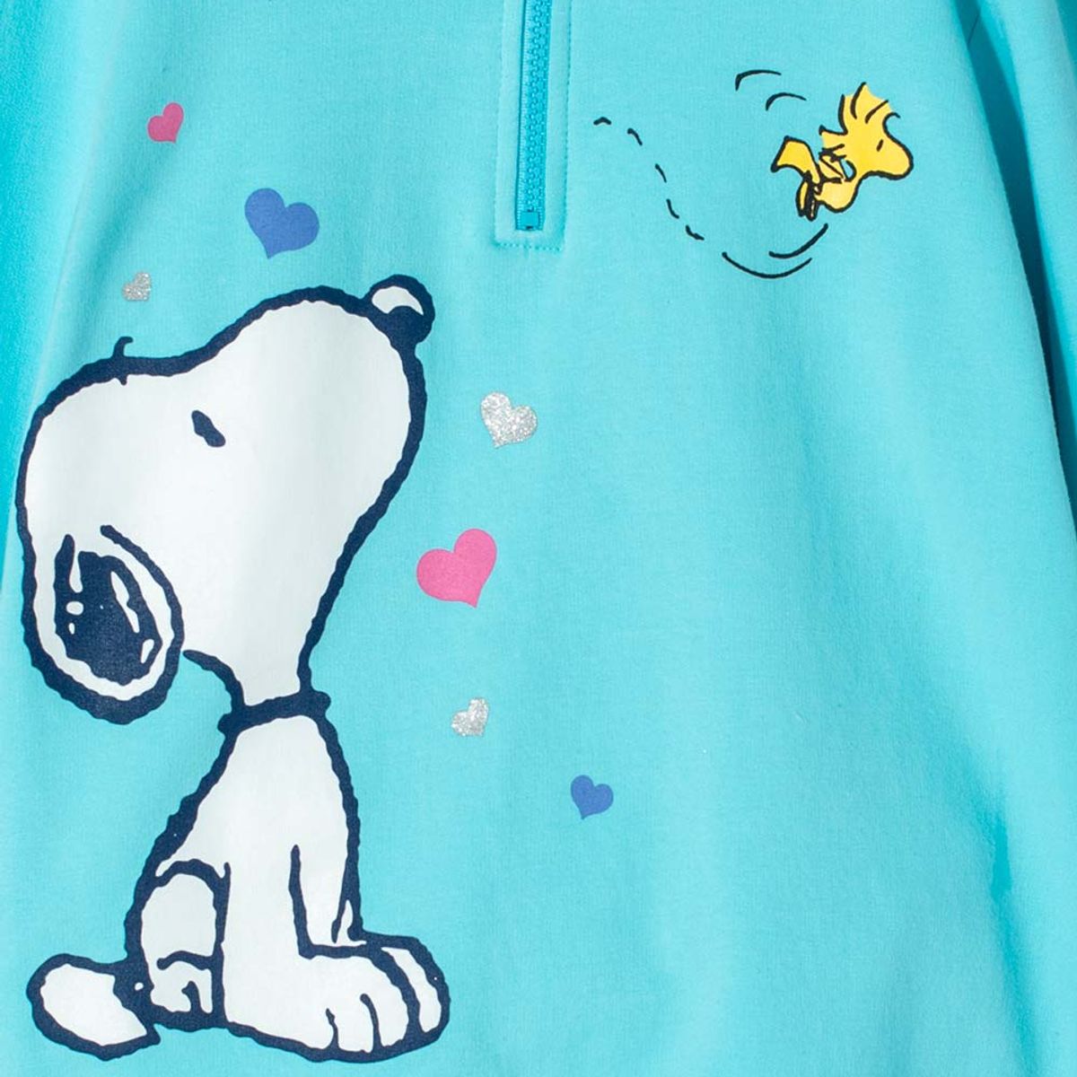 SNOOPY - Buzo de Snoopy azul turquesa con cierre en cuello para niña