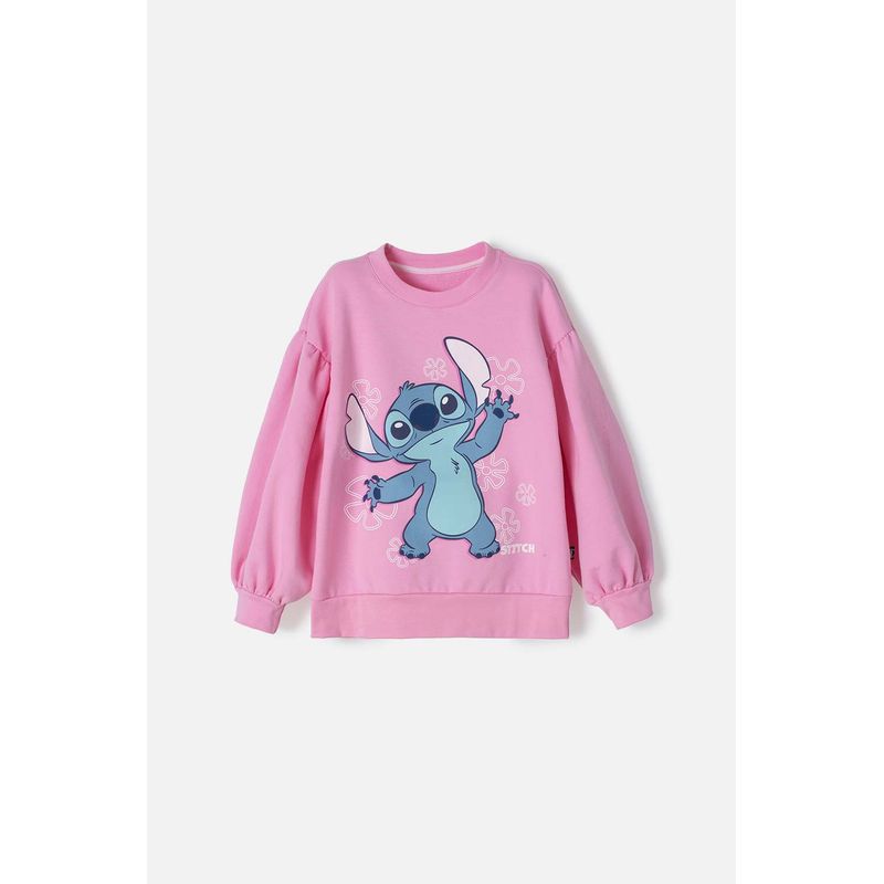 DISNEY - Buzo de Lilo y Stitch rosado de cuello redondo para niña