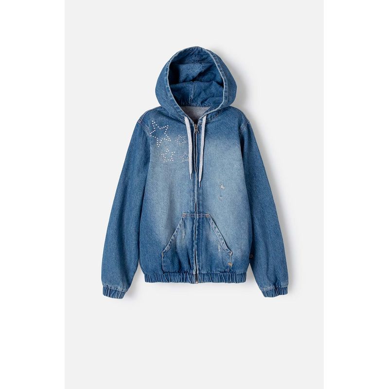 MIC - Chaqueta Mic en denim azul medio con apliques de estrellas para niña