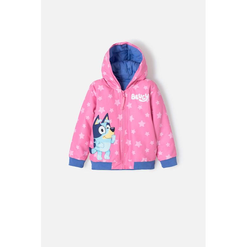 BLUEY - Chaqueta de Bluey rosada y azul con capucha para niña 2T a 6T
