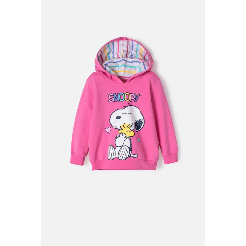 SNOOPY - Buzo de Snoopy con capucha rosado para niña 2T a 5T