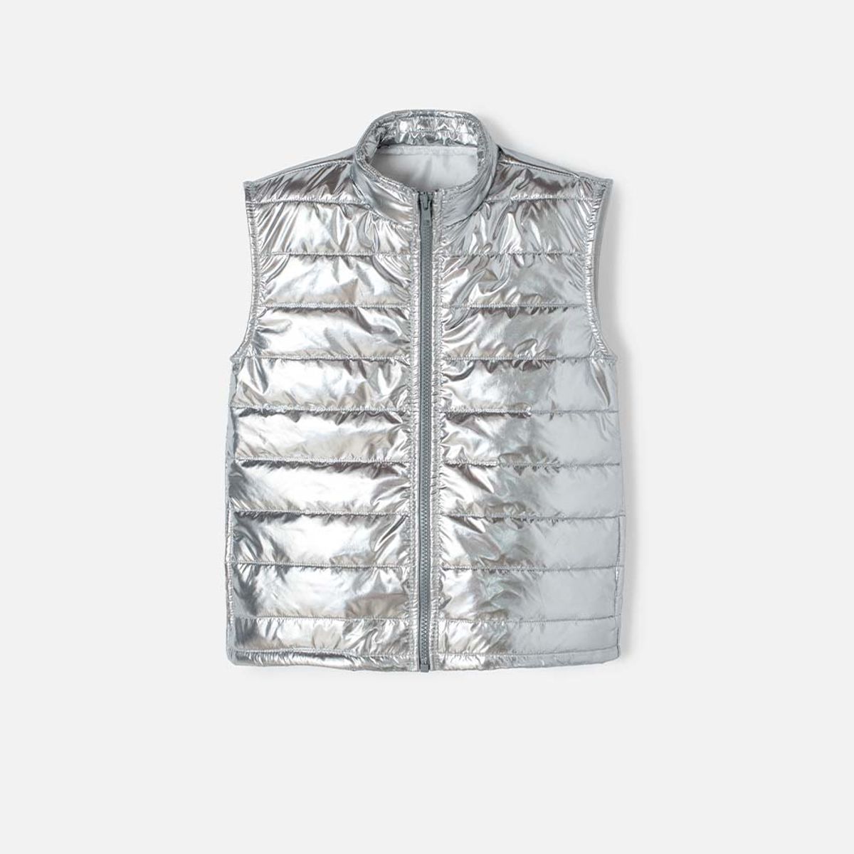 MIC - Chaleco Mic color plata con cierre frontal para niña