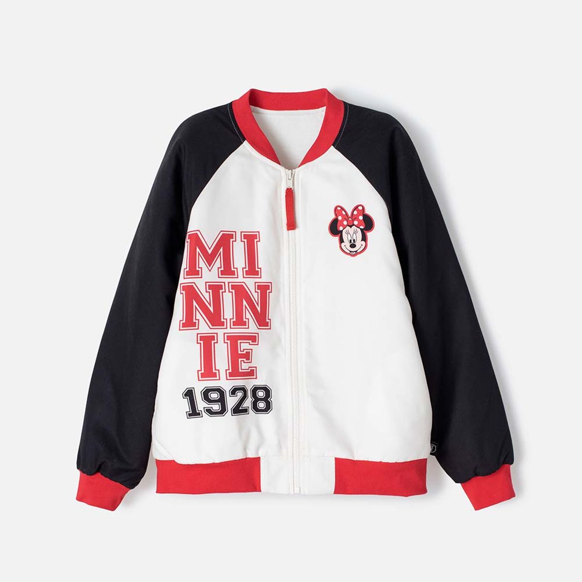 DISNEY - Chaqueta de Minnie Mouse con cierre blanco y rojo para niña