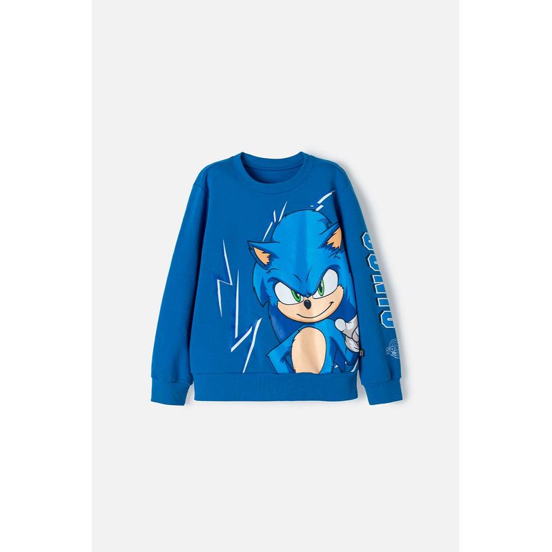 SONIC - Buzo de Sonic azul de diseño cerrado para niño