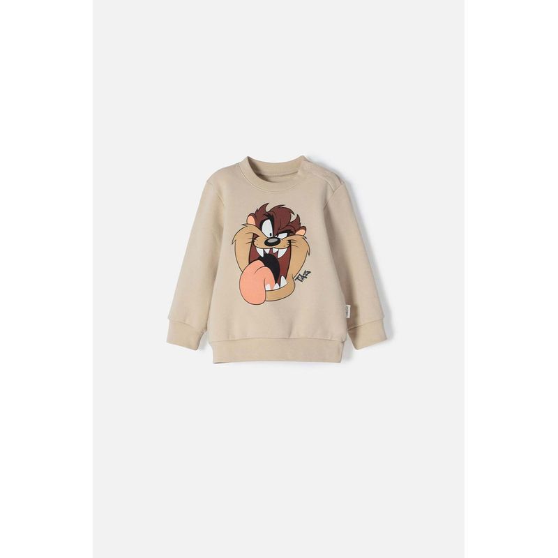 WARNER BROS - Buzo de los Looney Tunes caqui estampado en frente para bebé niño