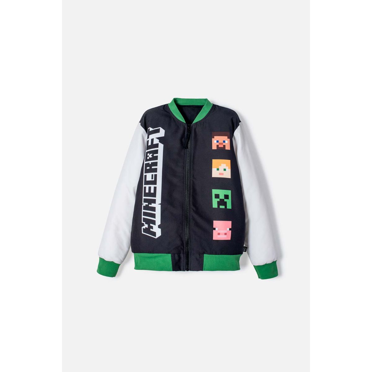 MINECRAFT - Chaqueta de Minecraft marfil y negra estampada en frente para niño