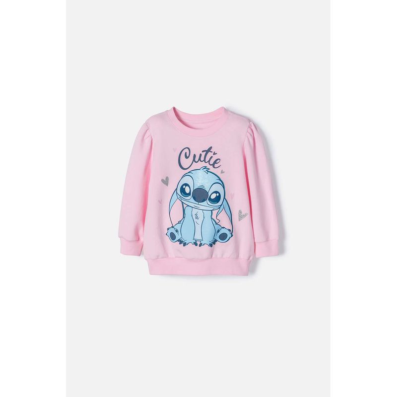 DISNEY - Buzo de Stitch rosado claro cerrado para niña 2T a 5T