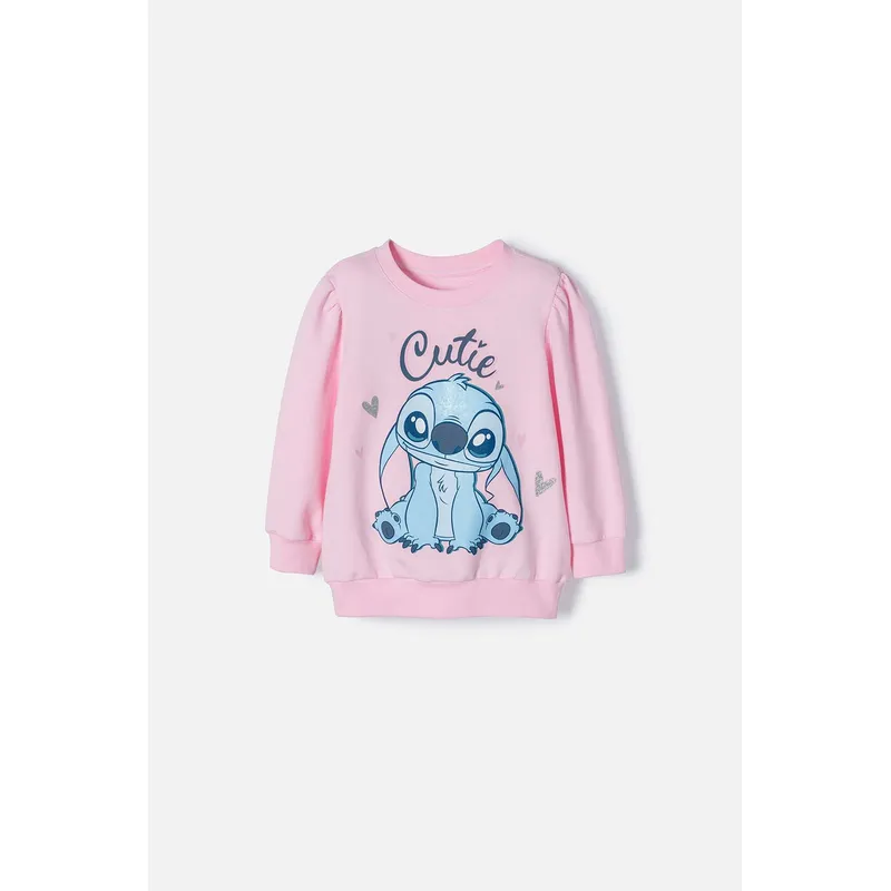 DISNEY - Buzo de Stitch rosado claro cerrado para niña 2T a 5T