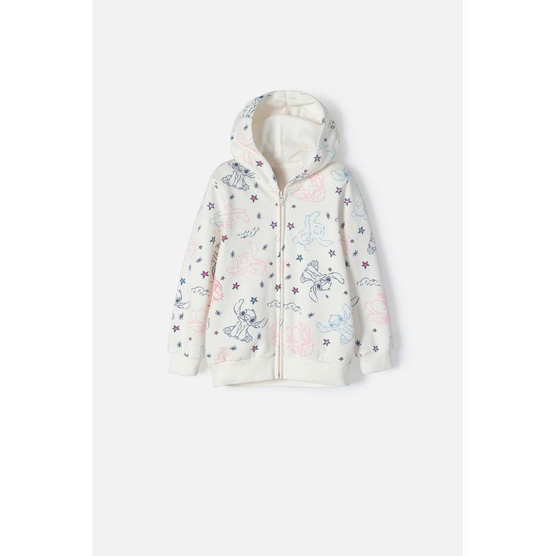 DISNEY - Buzo de Stitch marfil con capucha para niña 2T a 5T