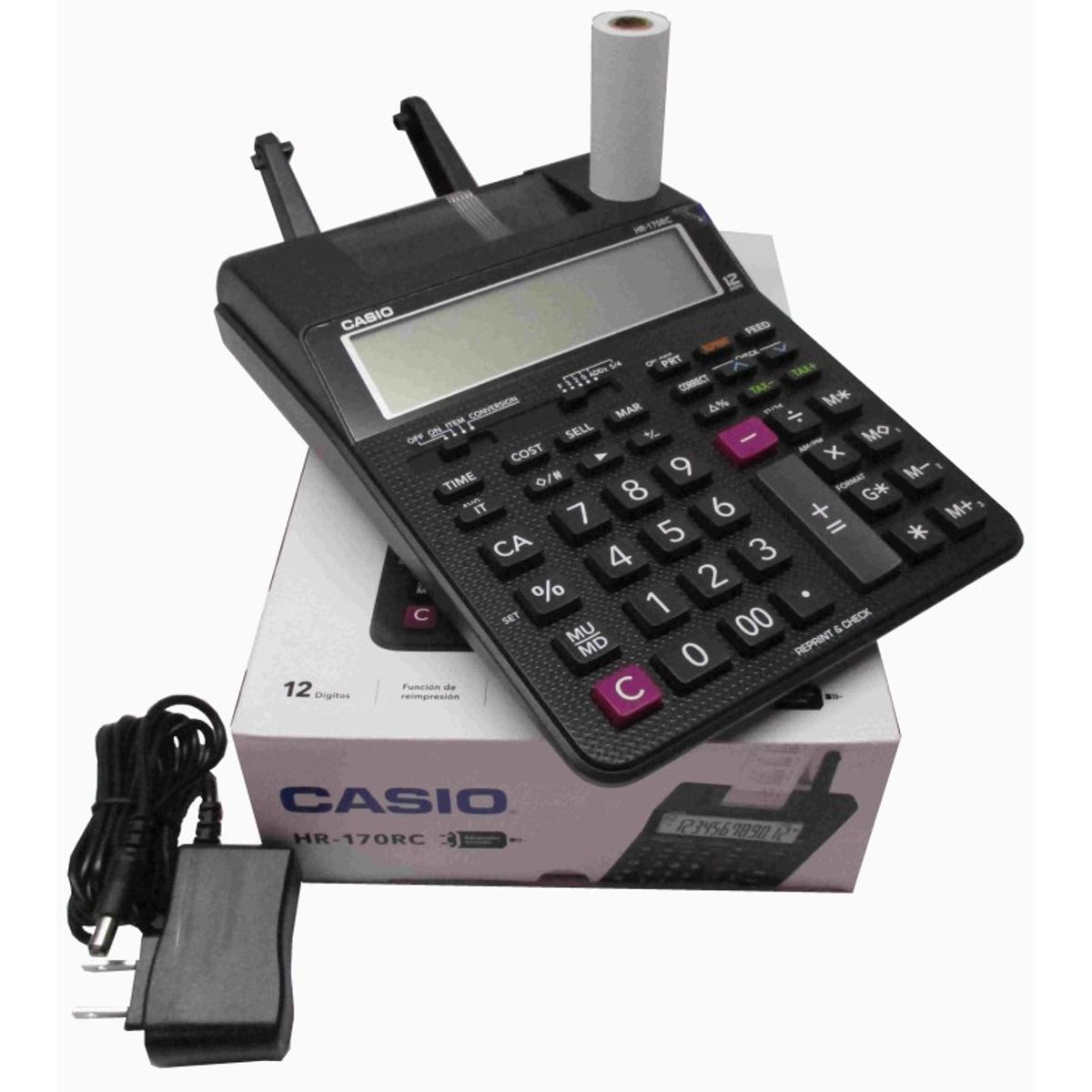 CASIO - CALCULADORA SUMADORA CASIO DE ROLLO HR170 MAS ADAPTADOR