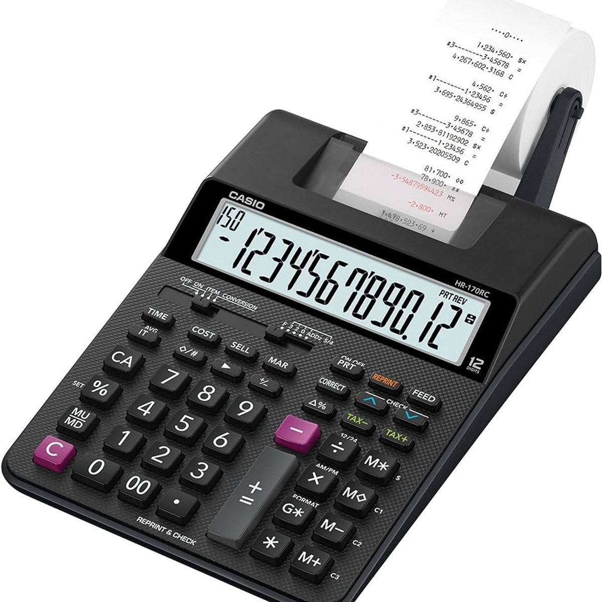 CASIO - CALCULADORA SUMADORA CASIO DE ROLLO HR170 MAS ADAPTADOR