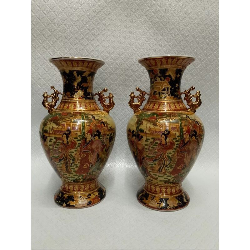 SIN ETIQUETAS - Anfora Florero Porcelana China Antigua 1930 Pintado Al Oleo