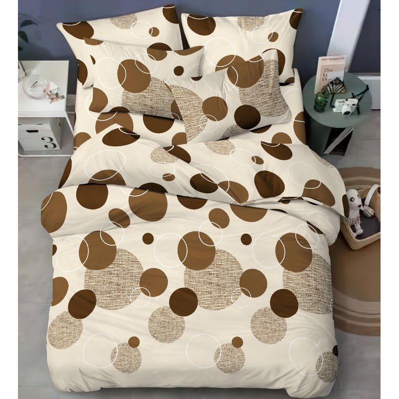SIRENITAS - Juego de sabanas Cama Doble  Beige Circulos Cafe