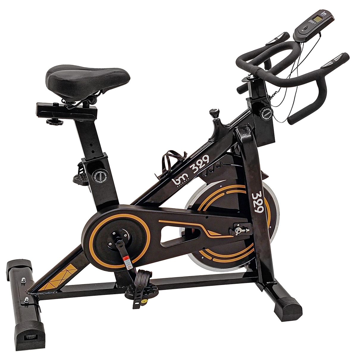 BM FITNESS - Bicicleta Estática de Spinning BM FITNESS 329 Negro con Amarillo Resistencia de banda
