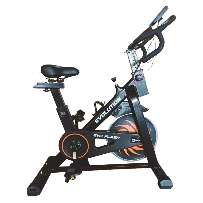 EVOLUTION FITNESS - Bicicleta Estática de Spinning EVO Flash Negro con Naranja Resistencia de fricciónperilla