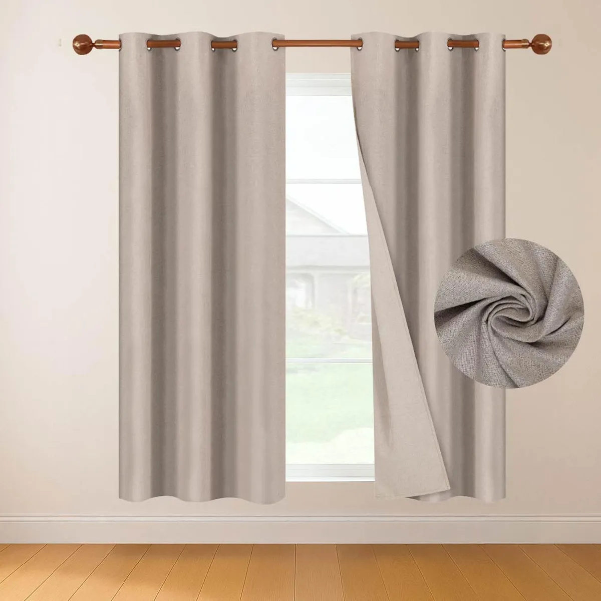 CASATUA - Cortina 100% Blackout Casatua 2 Paños Tipo Lino 107x160cm - Beige